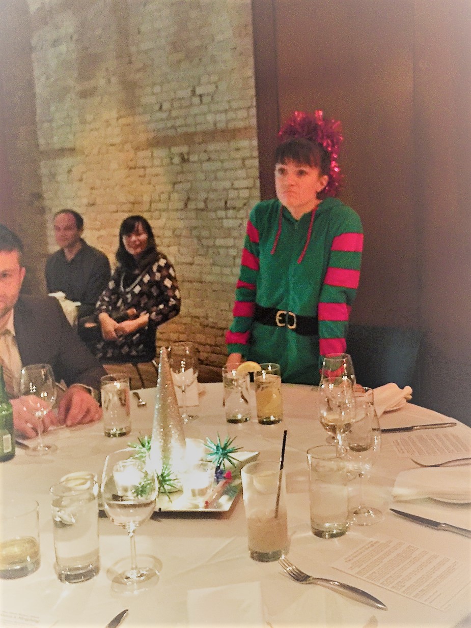 2 Santas Sleighing - Even Jenny the Elfish Employee seems annoyed